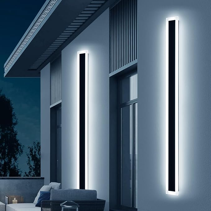 Upgrade Widened 2 Pack Modern Outdoor Wall Light, 71inch Minimalist LED Wall Sconce, 3 Color 3000K/4500K/6000K, 60W, IP65 Waterproof, Black Long Exterior Lighting Fixture for Patio, Garden, Garage