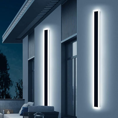 Upgrade Widened 2 Pack Modern Outdoor Wall Light, 71inch Minimalist LED Wall Sconce, 3 Color 3000K/4500K/6000K, 60W, IP65 Waterproof, Black Long Exterior Lighting Fixture for Patio, Garden, Garage