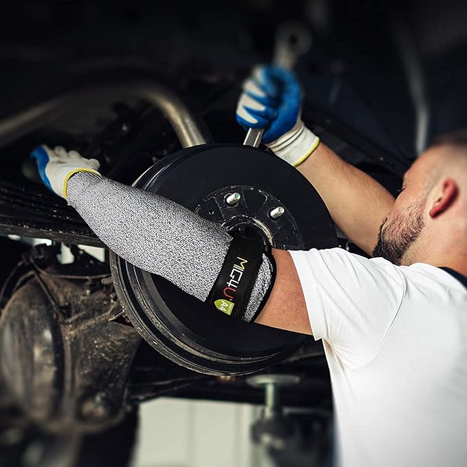 MIG4U Cut Resistant Sleeves, Safety Protection Arm Guards for Men and Women Yard Work, Construction, Farm, Gardening, Adjustable Fit, 1 Pair 20" Grey