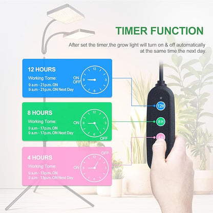 50W Standing Grow Lights for Indoor Plants, Seed Starting, Bonsai with Timer Auto On/Off, 5000 Lumen Enough Bright Like A Small Sun for Your Jungle, Daisy Chain Function, 40"-64" Height Adjustable