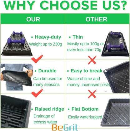 BeGrit 1020 Trays Thickened Nursery Plant Trays Seedling Tray Seed Starter Tray Microgreen Growing Tray No Drain Holes -6 Pack