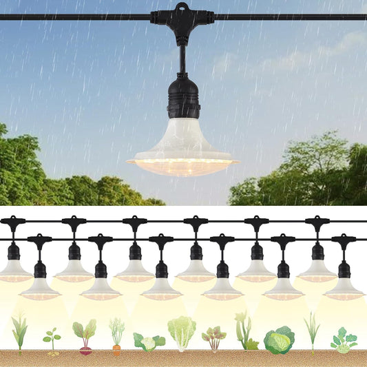 Outdoor LED Grow Lights, Waterproof String Grow Light, Full Spectrum Plant Growing Lights with 42Ft Cord, 12 Lights for Outdoor, Greenhouse Planting, Rainproof and Windproof