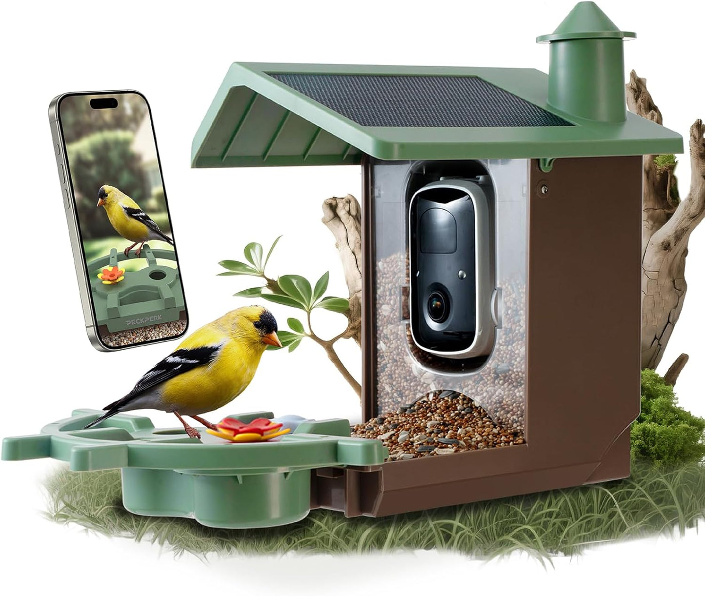 Smart Bird Feeder with Camera Solar Powered Outdoor - 2K HD Live Video, AI Bird ID, Squirrel-Proof, Instant Alerts & IP65 Weatherproof Outside, Great Gift for Familys & Friends
