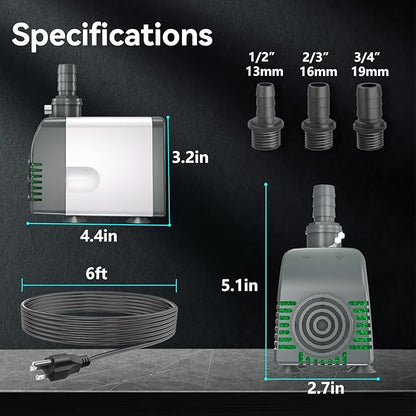 540GPH Submersible Water Pump - Fountain pumps with Auto Shut Off, Adjustable Flow & Ultra-Quiet for Fountains, Ponds, Aquariums, Fish Tank, and More