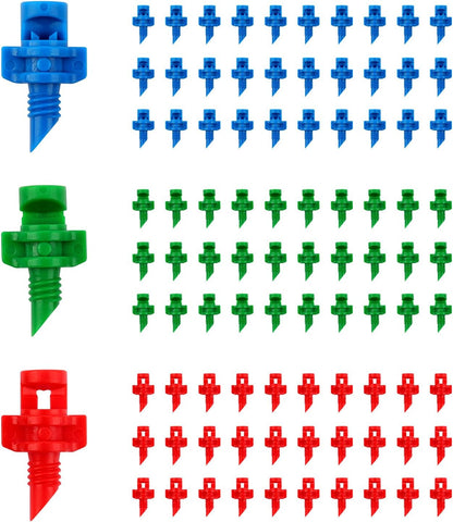 210Pcs Drip Irrigation Emitters 90/180/360 Degree Micro Sprinkler Heads Misting Sprinkler Refraction Automizing Micro Sprayer Irrigation Misting Nozzles for Plants Water Garden Irrigation System