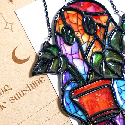 Ghost Monstera Handmade Artisan Resin Sun Catcher Stained Glass Effect Christmas Window Hanging Ornament Garden Decor