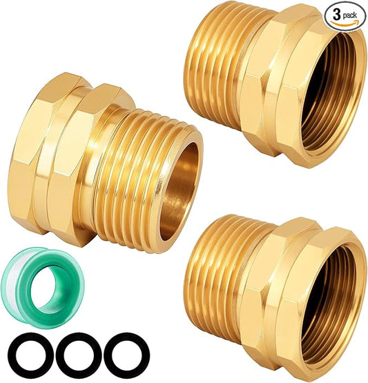 Garden Hose Adapter: Brass 3/4" GHT Female to 3/4" NPT Male Reducer, Leak-Proof Connector (3/4" GHT Female to 3/4" NPT Male, 3-Pack)