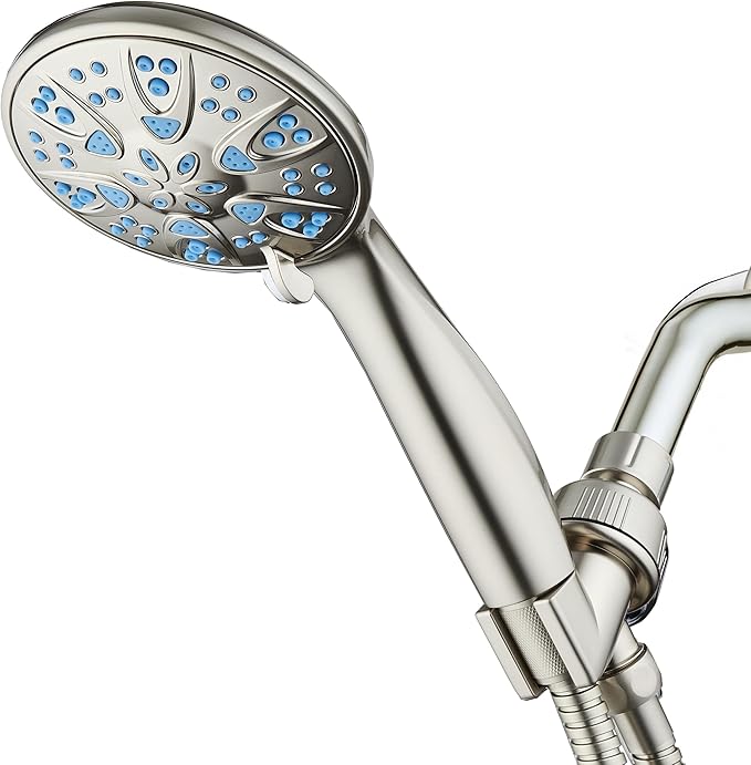 AquaDance Anti-Clog High-Pressure 6-Setting Hand with with Microban Nozzle Protection from Growth of Mold & Mildew for Stronger Shower! Aqua Blue Jets – 1.8 GPM