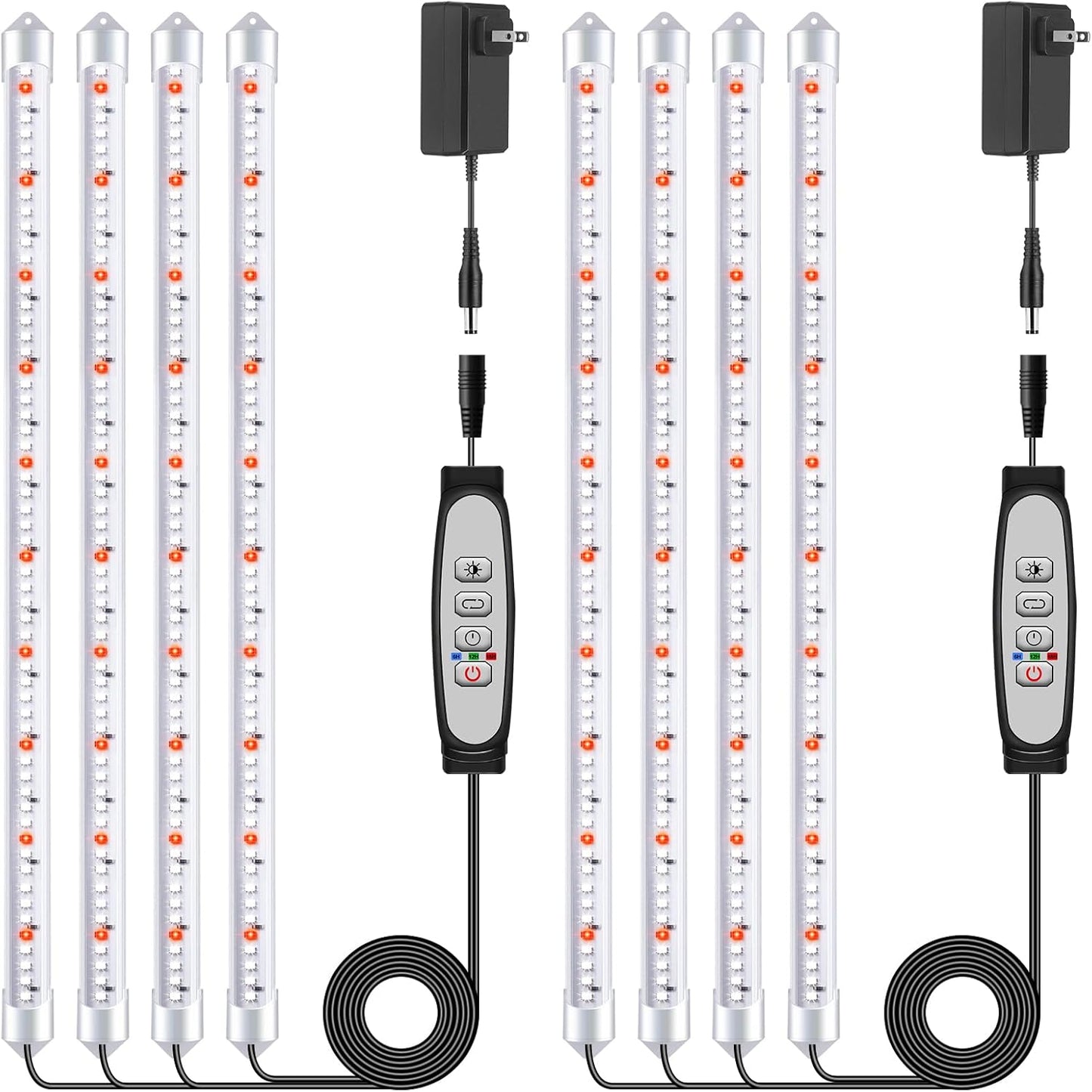 4 Bars Grow Light Strips for Indoor Plants with Auto ON/Off Timer 6/12/18H, 5 Dimmable Levels for Shelves Plant Growing(Pack 2)