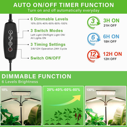 2024 LBW Grow Lights for Indoor Plants with Stand, 642 LEDs Full Spectrum Standing Plant Light, Tall Floor Plant Lamp with 3/6/12H Timer, 6 Brightness, 3 Modes, 63 " Adjustable Tripod