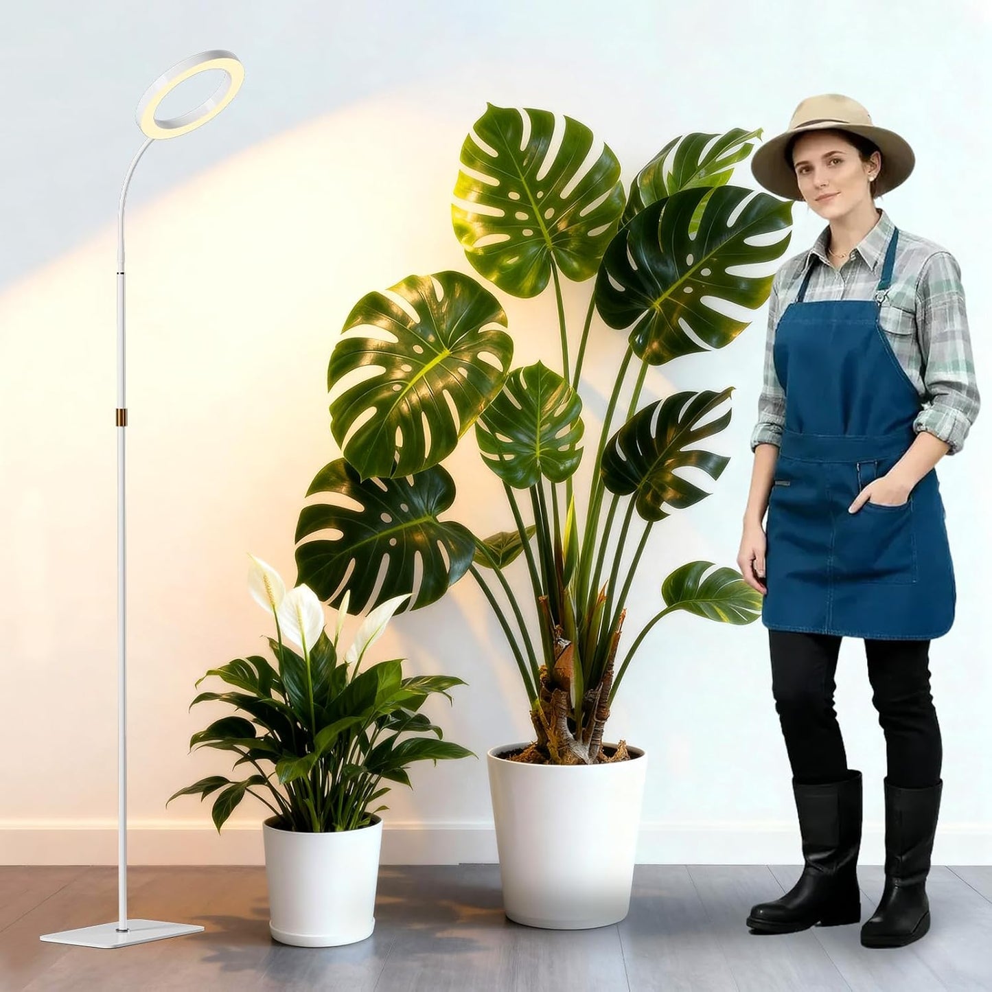 Full Spectrum Grow Light with Stand for Indoor Plants, Floor Plant Light, 6/12/18H Timer, 3 Color Modes, Adjustable Height 16.5–68in, for Large Plants & Home Décor(1 Head,White)