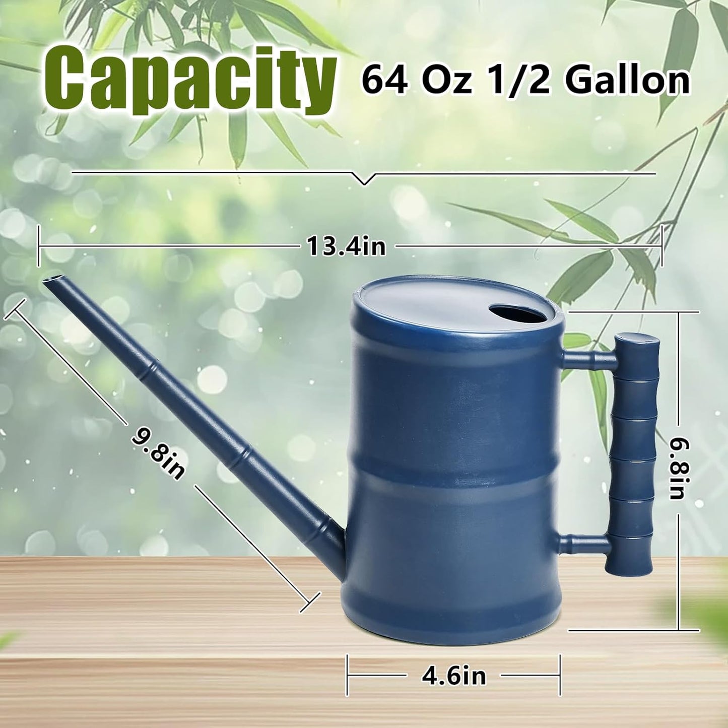 ZXJ Watering Can for Outdoor Indoor Plants - Small Plastic Home Garden - with Long Spout - Blue - 64 Oz - 1/2 Gallon