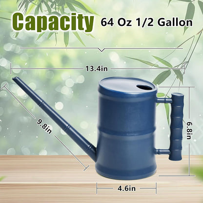ZXJ Watering Can for Outdoor Indoor Plants - Small Plastic Home Garden - with Long Spout - Blue - 64 Oz - 1/2 Gallon