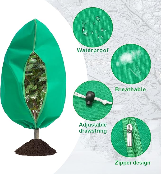 8 Pack Plant Covers Freeze Protection, 31.5"x47.2" Frost Blankets with Zipper Drawstring, Winter Cold Weather Plant Protection Jacket for Outdoor Plants Potted Shrubs Trees from Freeze Animals, Green
