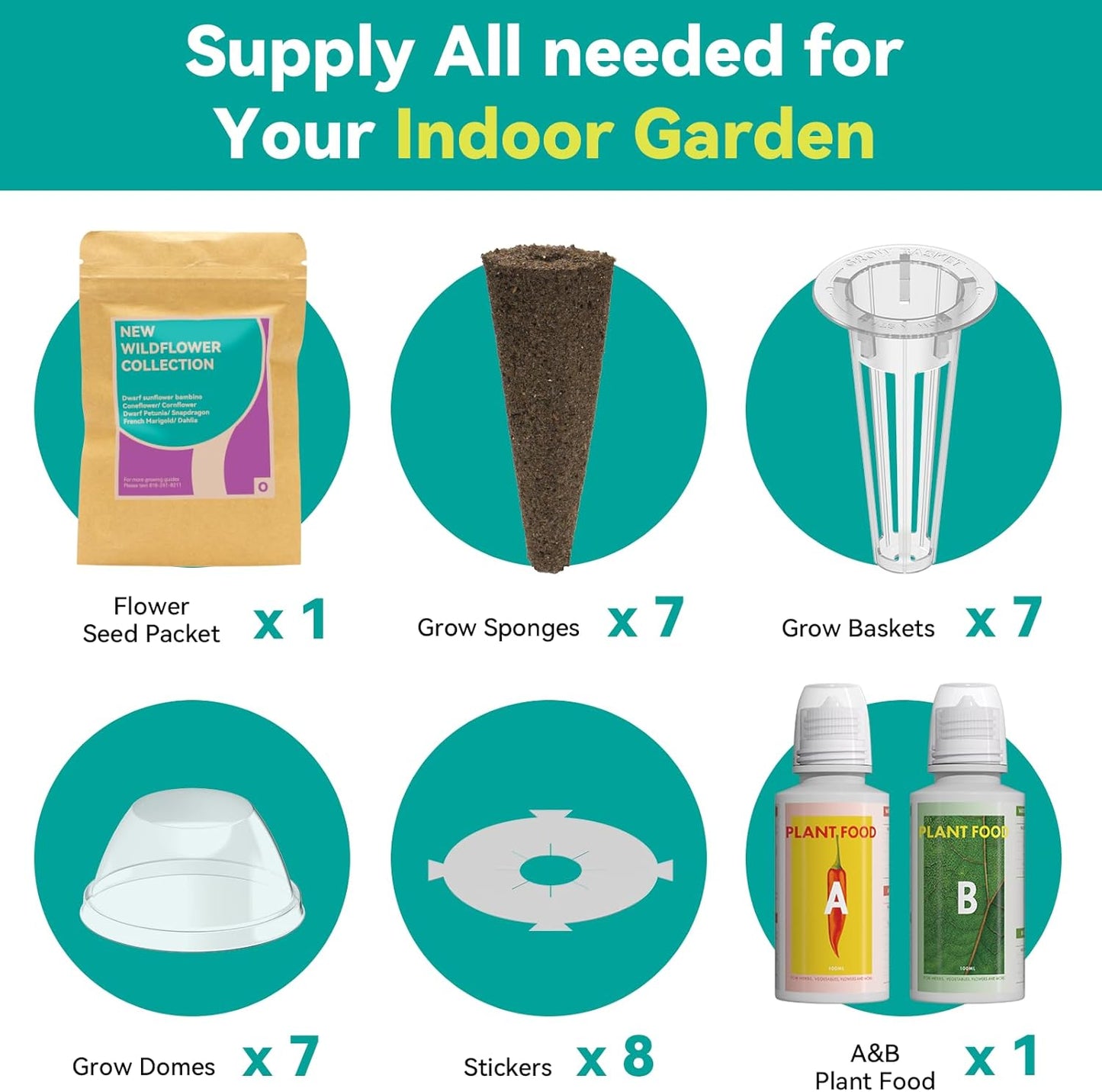 LYKOCLEAN Flower Seed Pods for Ahopegarden, iDOO MUFGA Hydroponics Growing System Indoor Gardening, 400+ Seeds, Dwarf Sunflower Bambino, French Marigold, Dahlia, Dwarf Petunia(7-Pods)