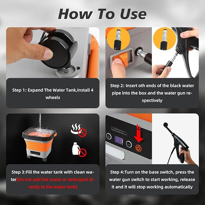 Cordless Pressure Washer w/3.5Gal Tank with Universal Wheel 6-in-1 Nozzle, Max 620PSI, 16.4FT Hose, 20000mAh Lithium Battery, Fold Portable Washer for Camping, Pet Cleaning,Watering The Flowers