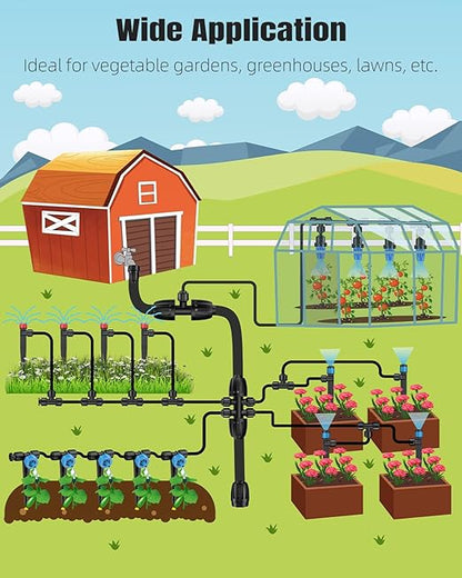 Pawfly 250 ft Drip Irrigation System, Quick-Connect Drip Irrigation Kit with 50ft 1/2" & 200ft 1/4" Tubing and Accessories, Garden Watering System for Greenhouse,Yards,Lawn,Raised Bed