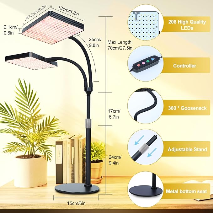 50W Table Top Grow Lights for Indoor Plants, Seed Starting, Bonsai with Timer Auto On/Off, 5000 Lumen Enough Bright Like A Small Sun for Your Jungle, Daisy Chain Function, 16"-24" Height Adjustable