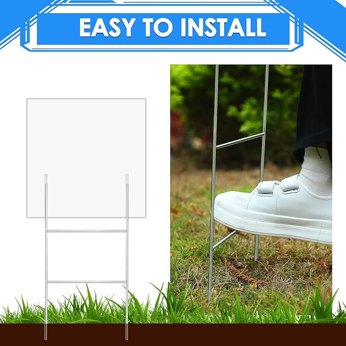 Therwen 12 Pcs Yard Sign Stakes 20'' x 10'' Metal H Heavy Duty Frame Wire Stakes Galvanized Lawn Sign for 4mm 5mm Corrugated Advertising Board Yard Garage Holder Halloween Decor