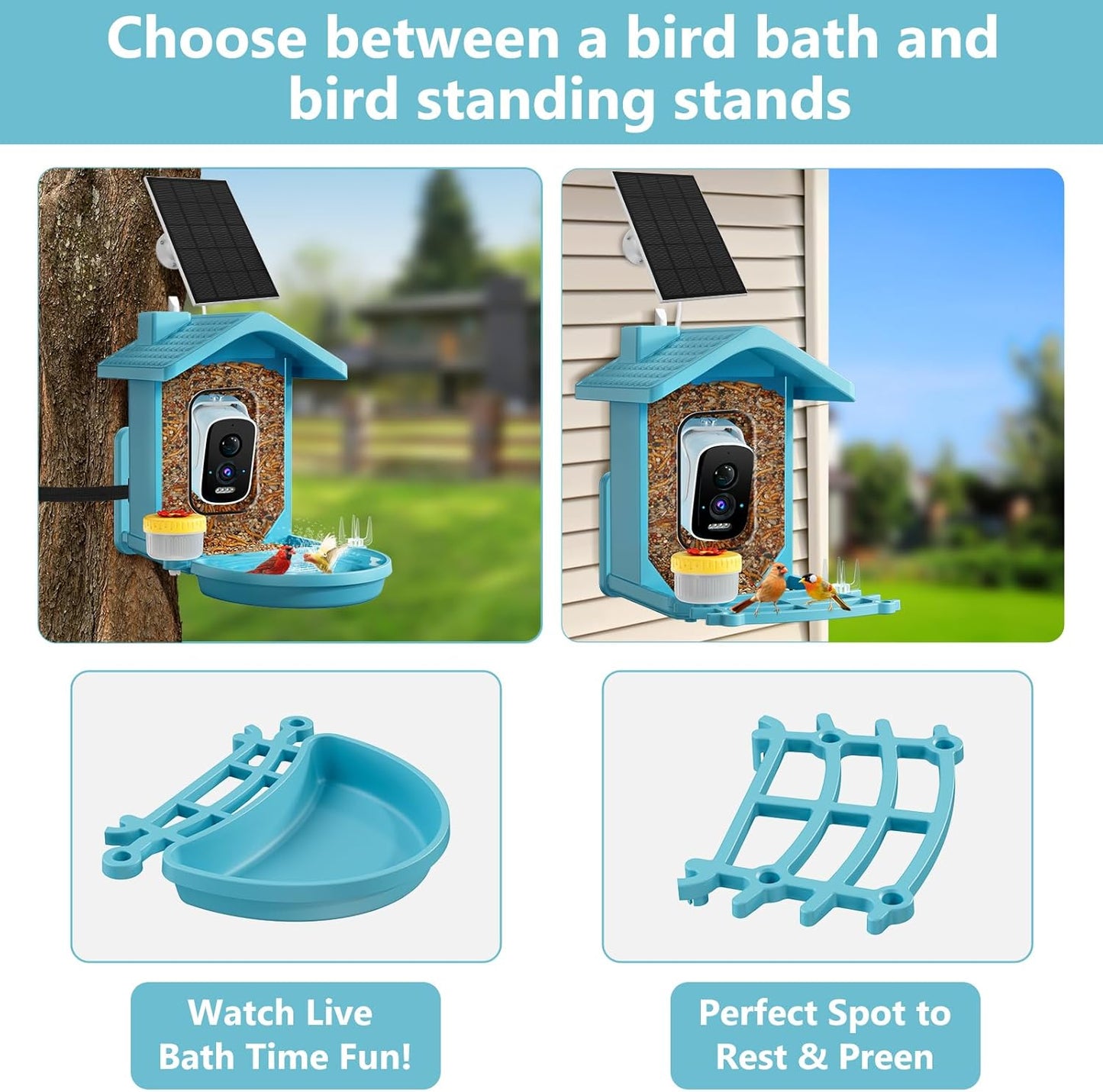 Smart Bird Feeder with Camera Solar Powered, AI Birds Species Identification, 2.5k HD Video Bird House with Camera for Outside, Weatherproof Design Ideal Gifts for Bird Lovers, Blue