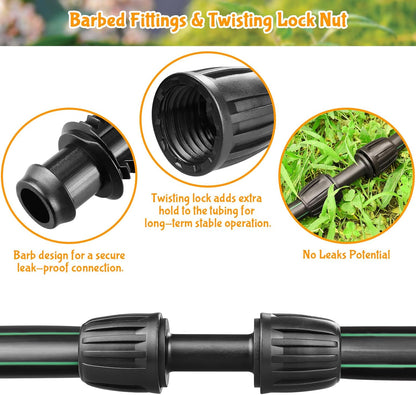 Drip Irrigation Fittings for 1/2 Inch Drip Tubing (1/2" ID x 0.65" OD)：1/2'' Drip Line Couplings Anti-drop Locked Nut Barbed Straight Coupling Connectors for Garden Irrigation System (10 Pack)