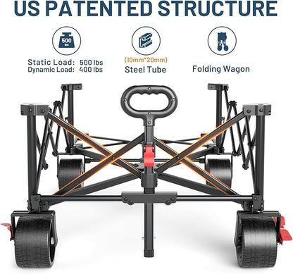 TIMBER RIDGE 600L Beast Wagon 26" W Extra Wide All Terrain Folding w/Big Wheels, Cargo Net & Tailgate, 26" W and 55.25" L, 400lbs Heavy Duty Collapsible Portable Cart for Camping, Sports, Dogs, Blue