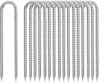 Rebar-Stakes-12-Inch, Ground Stakes Heavy Duty U-Hook Galvanized Anti-Rust Tent Stakes Heavy Duty Ground Anchors for Garden Dog Fence Chicken Coop Christmas Decorations Deer Fence 16pcs