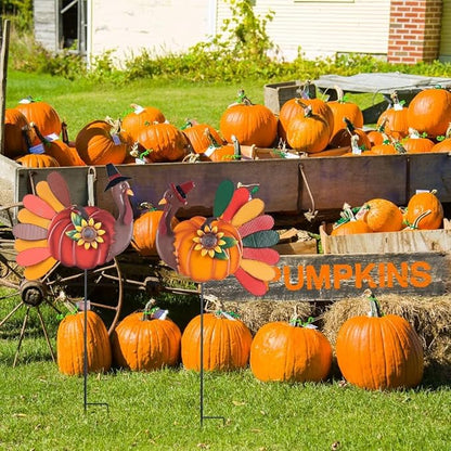 YEAHOME Thanksgiving Decorations Outdoor, 2PCS Turkey Decorative Garden Stakes with Sunflowers for Fall Thanksgiving Decor, Metal Yard Signs for Home Garden Lawn Porch Fall Decorations