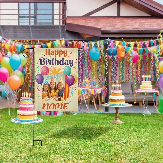 Custom Birthday Garden Flag for Outdoor Personalized Birthday Yard Flags Decor Customized Flag Add Your Own Picture/Text House Lawn Banner Double Sided Home Wall Decoration 12.5x18 28x40