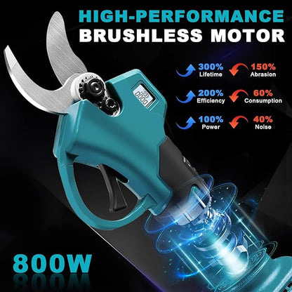 Electric Pruning Shears, Cordless Garden Shears, Branch Pruners with LCD Display, Cutting Diameter 1.2 Inch, Comes with 2 2.0Ah Batteries, Charger and Replacement Blade Set for Gardening Tree Pruning