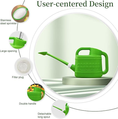 Qilebi 2 Gallon Watering Can for Outdoor Plants, Plant Watering Cans with Removable Long Spout and Stainless Steel Sprinkler Head, Large Plastic Watering Can for Garden Flowers Plants Light Green