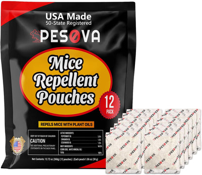 Mouse Repellent Pouches, Natural Rodent Repellent for Home, Car, RV, Garage, and Storage-Peppermint Scented Mice Repellent, Long-Lasting Indoor & Outdoor Rodent Defense (12 Pack)