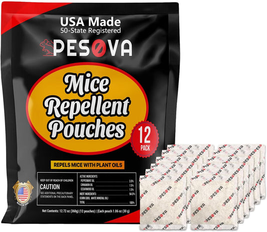 Mouse Repellent Pouches, Natural Rodent Repellent for Home, Car, RV, Garage, and Storage-Peppermint Scented Mice Repellent, Long-Lasting Indoor & Outdoor Rodent Defense (12 Pack)