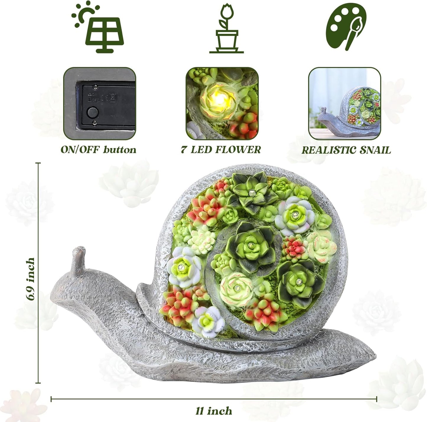 Solar Garden Statues Snails Figurine with Succulent and LED Lights - Garden Snails Statues Decorations for Yard, Outside, Patio, Balcony - Gardening Housewarming Birthday Gifts