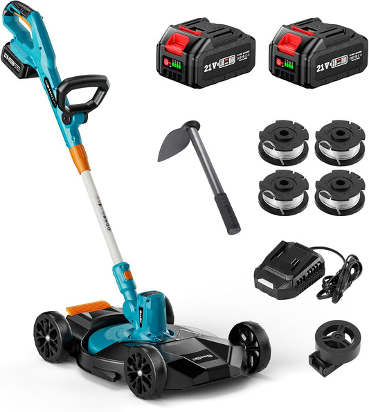 SEESII 3-in-1 String Trimmer Cordless: 12-Inch Weed Wacker with 2 * 4.0Ah Battery & 21V Charger, Lightweight Electric Grass Trimmer/Edger for Lawn Care & Gardens