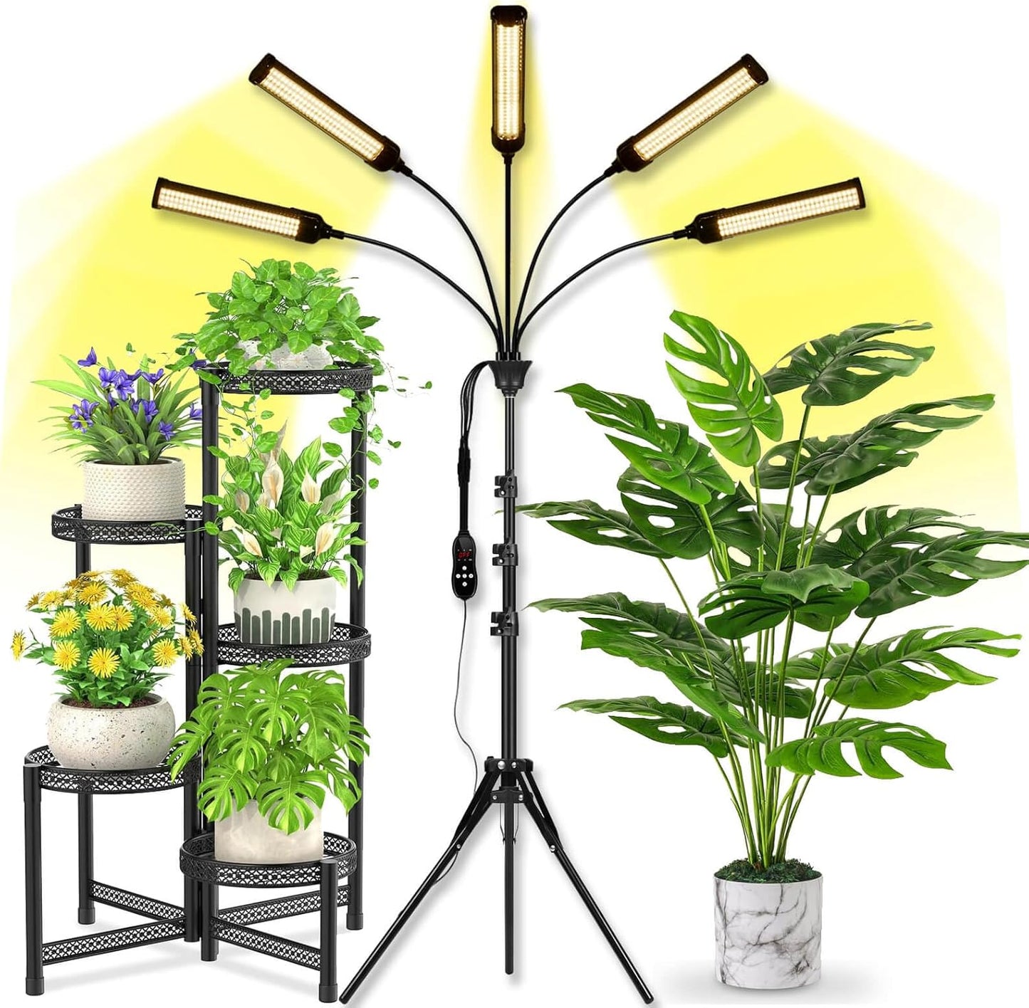 LED Grow Lights for Indoor Plants 5 Heads 450 LEDs Full Spectrum, Plant Lights for Indoor Growing with Stand, Plant Grow Lights with Auto 3/6/9/12/15/18H Timer for Indoor Tall Plants.
