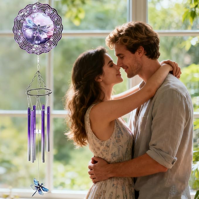 Dragonfly Wind Chime Outdoor - Metal Windchime with Spinners Dragonflies Gifts for Women Garden Patio Yard Home Decor Outside Indoor Hanging Decorative Christmas Thanksgiving Birthday Gift