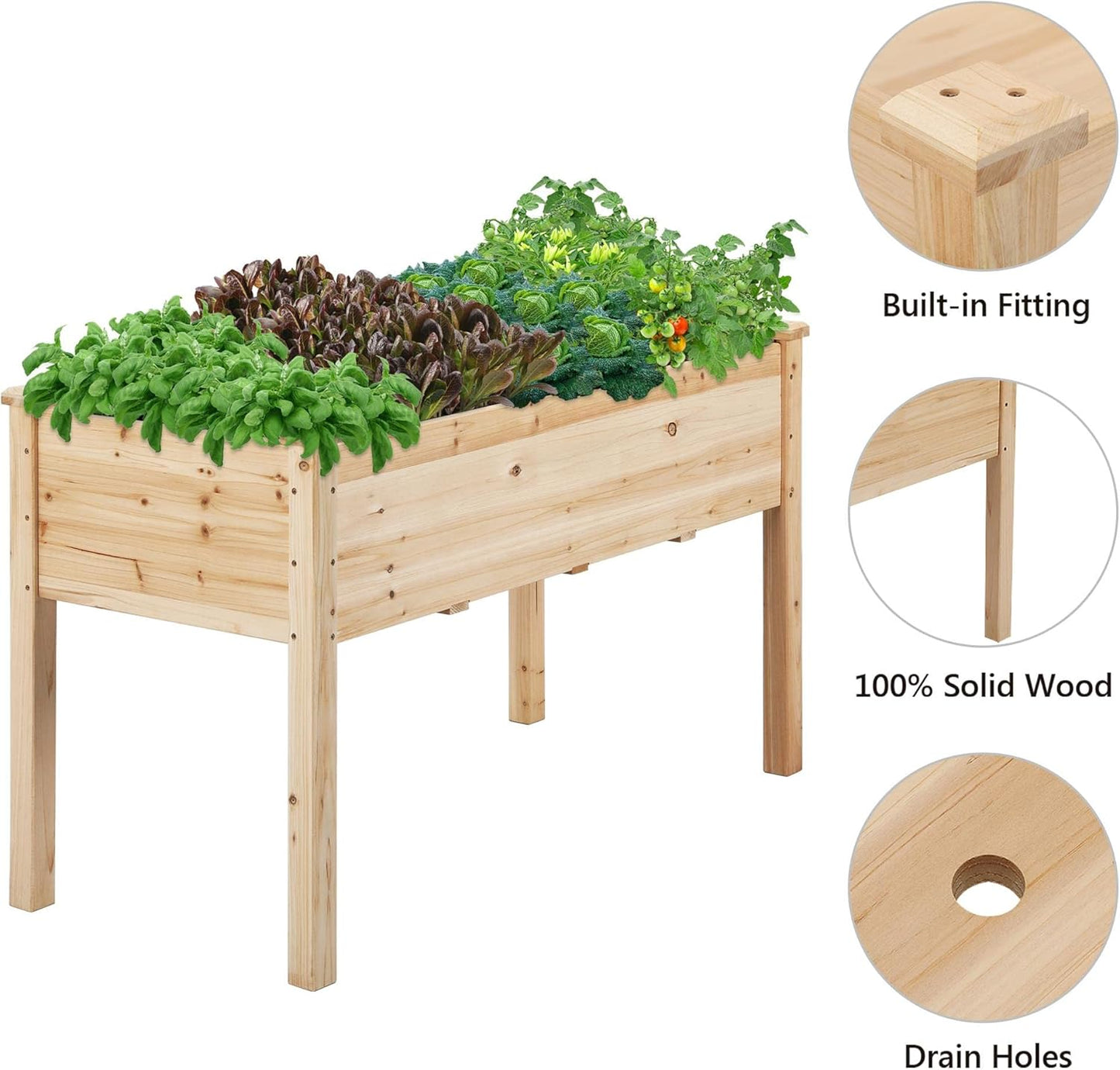 Yaheetech 1pc Raised Garden Bed 48x24x30in Elevated Wooden Horticulture Planter Box with Legs Standing Growing Bed for Gardening/Backyard/Patio/Balcony