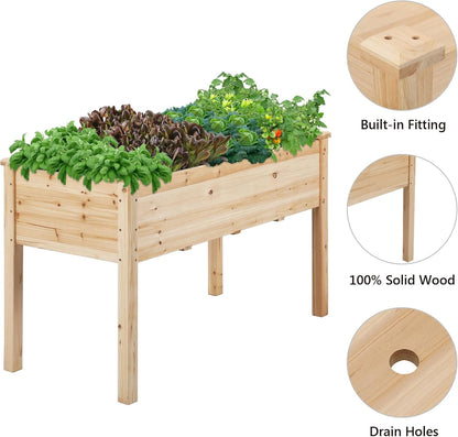 Yaheetech 1pc Raised Garden Bed 48x24x30in Elevated Wooden Horticulture Planter Box with Legs Standing Growing Bed for Gardening/Backyard/Patio/Balcony
