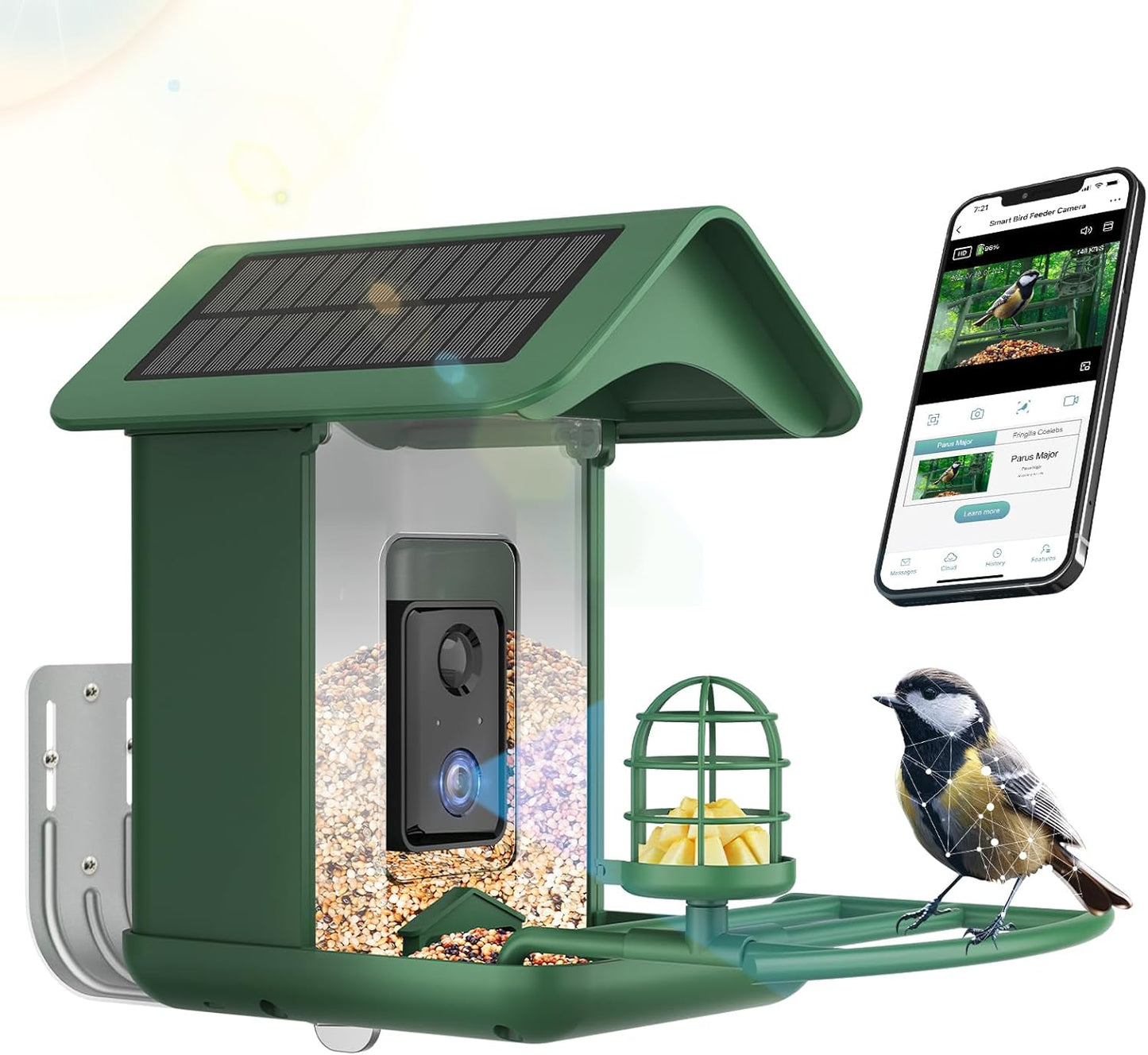 Smart Bird Feeder with Camera Solar Powered,AI Species Identify,2K HD Auto Capture Video,Instant Arrival Alerts,2L Large Capacity,IP65 Waterproof,Hummingbird Feeders for Outdoors,Gift for BirdLovers