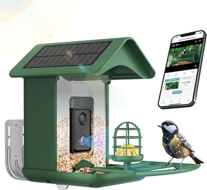 Smart Bird Feeder with Camera Solar Powered,AI Species Identify,2K HD Auto Capture Video,Instant Arrival Alerts,2L Large Capacity,IP65 Waterproof,Hummingbird Feeders for Outdoors,Gift for BirdLovers