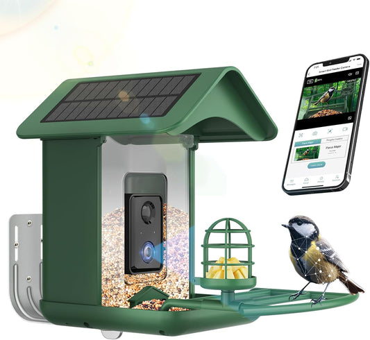 Smart Bird Feeder with Camera Solar Powered,AI Species Identify,2K HD Auto Capture Video,Instant Arrival Alerts,2L Large Capacity,IP65 Waterproof,Hummingbird Feeders for Outdoors,Gift for BirdLovers