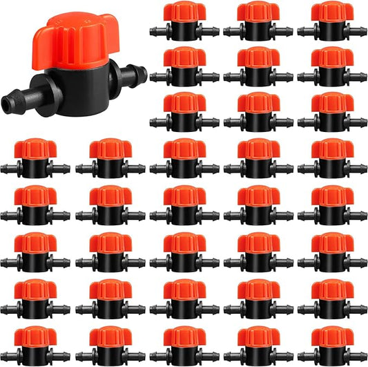 1/4 Inch Drip Irrigation Valves, 35 Pcs Drip Irrigation Shut Off Switch Valves for 1/4" Drip Irrigation Tubing, Water Flow Control Valve Drip Line Cut Off Valve for Drip Sprinkler Garden System