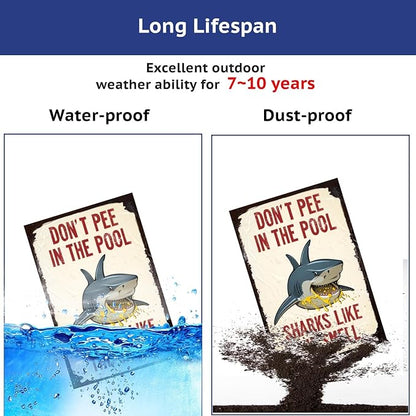 Don't Pee in the Pool Sign Poolside Comedy Club: 12x8in Tinplate Signs for Outdoor Pool Rules & Dad Jokes That Last