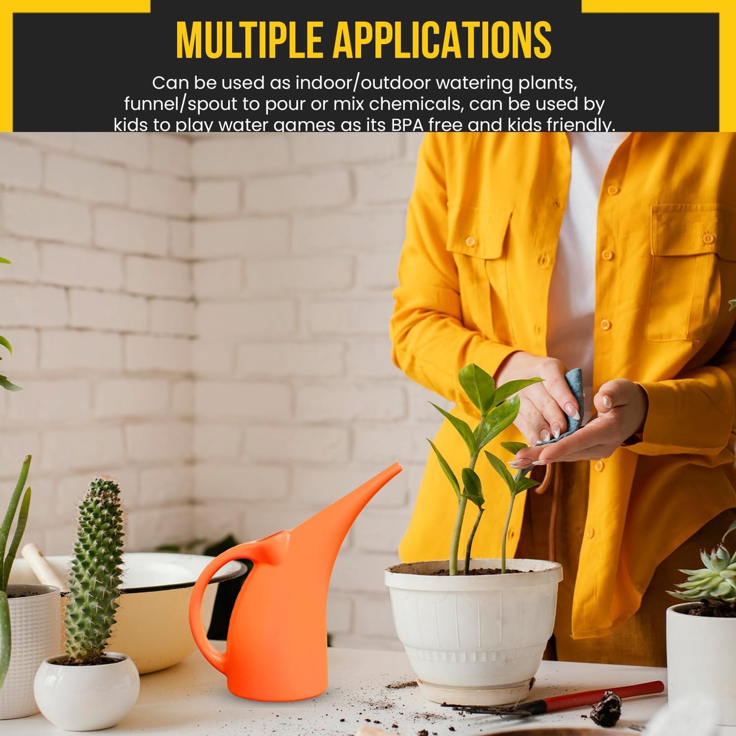 KP KOOL PRODUCTS 1/2 Gallon Watering Can - Small Indoor/Outdoor Plastic Waterer - Orange - 1 Pack