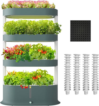 Lyfreen Smart Hydroponics Growing System Kit, 4-Tier Indoor Herb Garden with LED Grow Light & Timer, Vertical Hydroponic Tower for 64 Plants, 36L Self-Watering System for Herbs & Vegetable