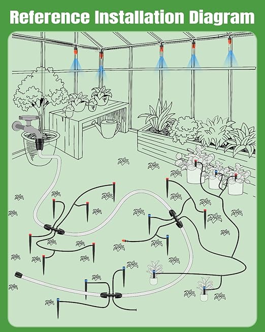 Pawfly 240 ft Drip Irrigation System for Garden, Drip Irrigation Kit with 40ft 1/2" & 200ft 1/4" Tubing Adjustable Emitters Fittings and Accessories, Garden Watering System for Greenhouse Lawn Yard