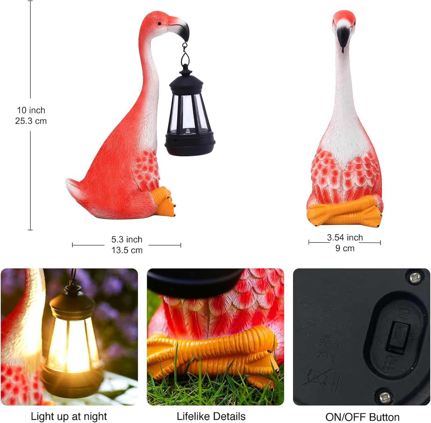 Goodeco Flamingo Statue with Solar Lantern - Artistic Pink Flamingo Decor for Outdoor Garden & Home, Gifts for Women & More