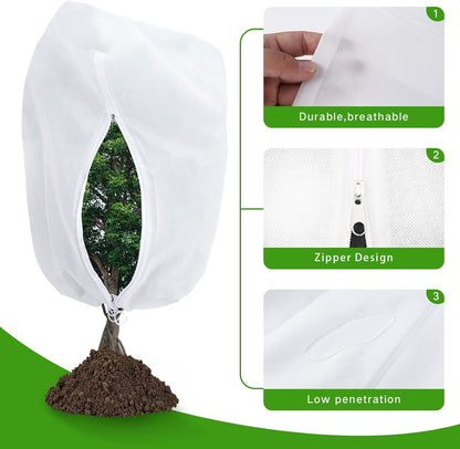 2-Pack Plant Covers Freeze Protection 78" x 89" 2.2 oz, Large Size Bag Frost Cloth Plants Jacket Drawstring and Zipper Tree Cover for Outdoor Plants, Shrub Potted Plants Winter