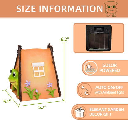Solar Frog Garden Statues Outdoor Decor, Resin Outdoor Tent Statues with Solar Light, Yard Decorations Outdoor for Patio, Porch, Balcony, Lawn Ornaments, Housewarming Birthday Gifts for Mom Women